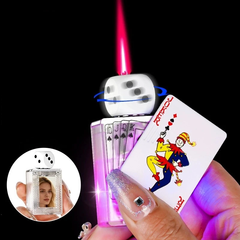 nuevo encendedor transparente con forma de linterna, giratorio, con diseño de dados y cartas de póker, estereoscópico, resistente al viento, con llama de chorro, portátil para exteriores, ideal para regalo Nuevo Encendedor Transparente con Forma de Linterna, Giratorio, con Diseño de Dados y Cartas de Póker, Estereoscópico, Resistente al Viento, con Llama de Chorro, Portátil para Exteriores, Ideal para Regalo 1