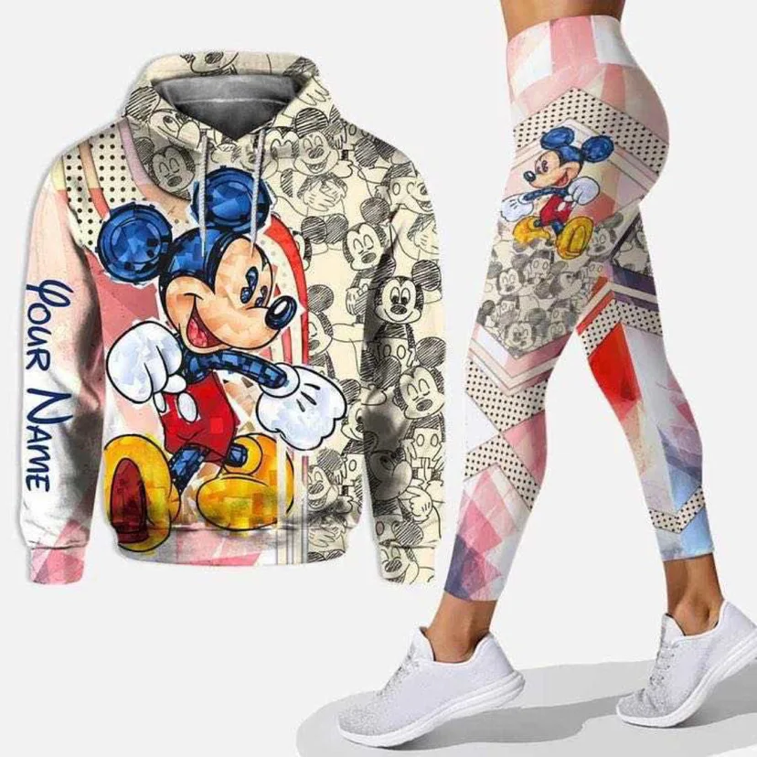 Lente en herfst nieuwe Mickey Minnie dames 3D-geprint hoodiepak Disney yoga roze mode sportkleding essentieel felpe zweet fem