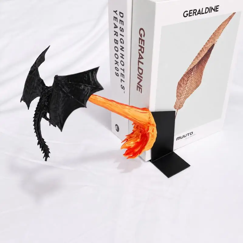 New Dragon Flame Book Nook Sculpture Fire Breathing Dragon Gothic Ornament Halloween Birthday Present Bookshelf Decoration