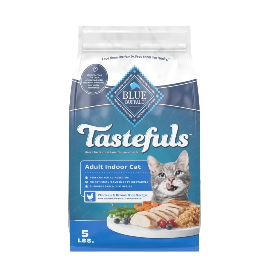 Tastefuls Natural Dry Food for Adult Indoor Cats, Chicken and Brown Rice Recipe, 5-lb. Bag
