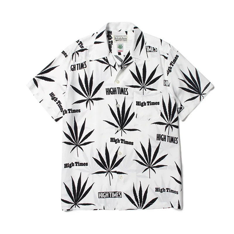 Wacko Maria Full Print Blad Patroon Korte Mouw Shirt Beste Kwaliteit Zomer Heren Hawaii Shirt Tops