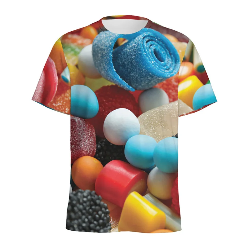 Cartoon Candy Pattern T Shirt For Men Kids 3D Printed Fudge Gummy T-shirt Tops Casual Summer Short Sleeves Loose Tee Shirts