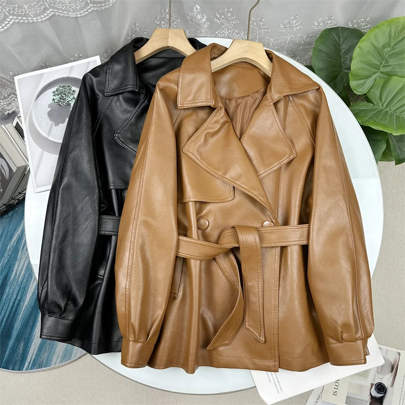 

Casual Women's Long Sleeve Leather Jacket Loose Fit Versatile Simple Design Autumn Winter New Style Fashion Sensation