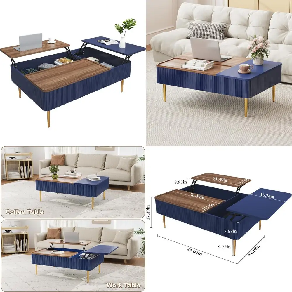 Modern Dual-Lift Storage Coffee Table with Fluted Wood Design and Hidden Compartment
