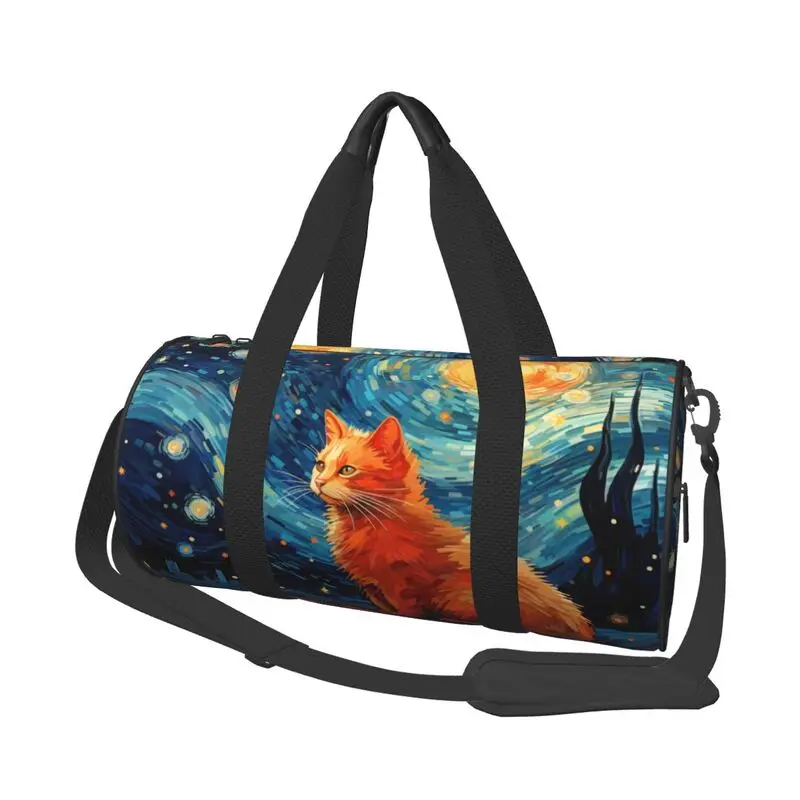 

Vincent Van Gogh Blue Starry Night Cat Travel Duffel Bag Unisex Lightweight Yoga Gym Sports Bags Portable Waterproof Luggage Bag