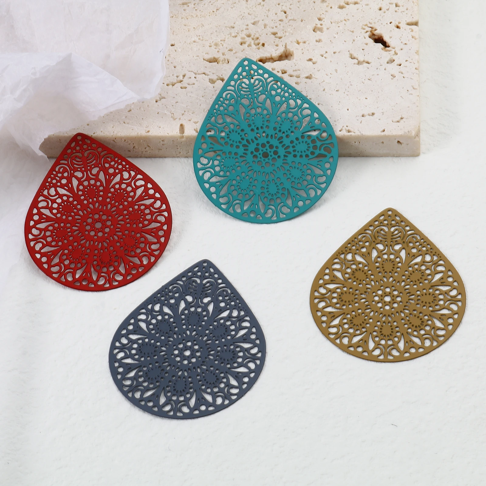 10 PCs Fashion Iron Based Alloy Filigree Stamping Pendants For Jewelry Making Drop Multicolor Flower Charms 4.9cm x 3.9cm