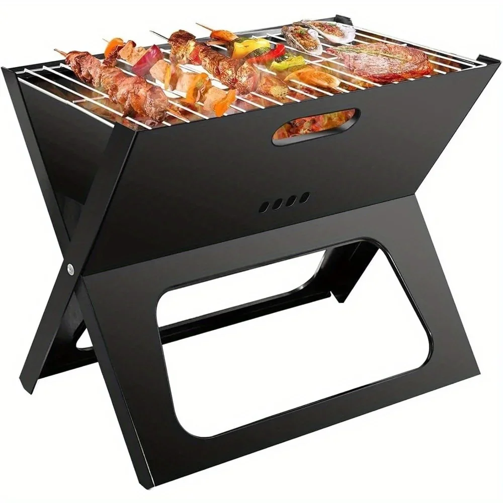 

1pc Black BBQ Grill Outdoor Barbecue Grill Barbecue Charcoal Folding, Portable Charcoal Portable Grill Tools Stainless Steel