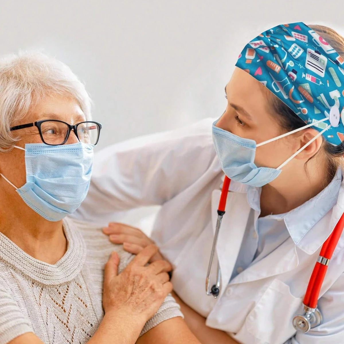 Damen-Krankenschwester-Stirnbänder mit Knopf, breite Stirnbänder für Masken, rutschfest, elastisch, Ohrenschutz, Geschenk für Ärzte, Schweißband, Haarband – Detail 5