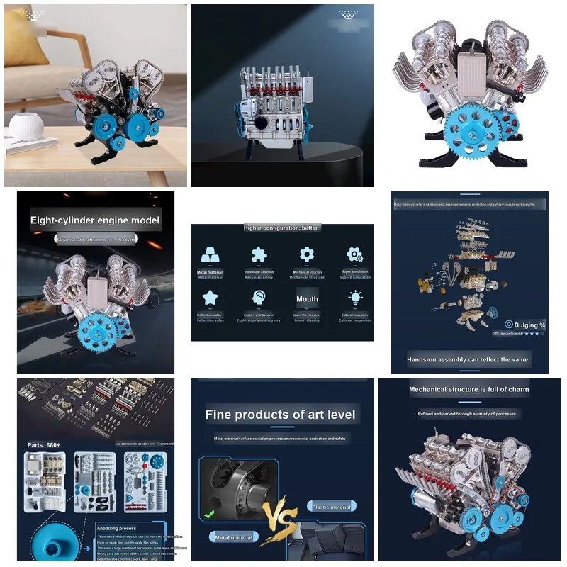 DIY 3D Mechanical V8 Engine Metal Building Kit Assembly Model Educational Gift DM118