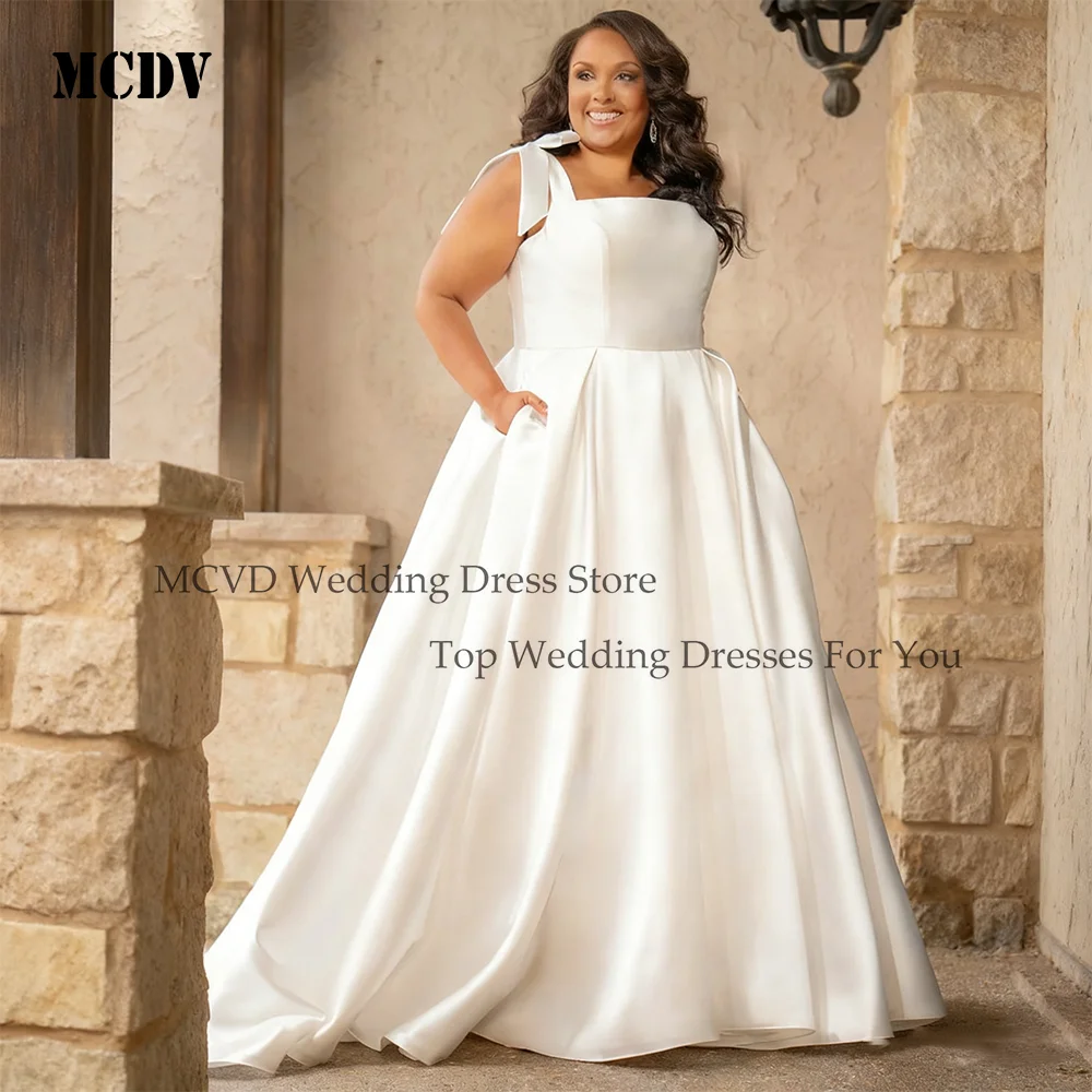 

MCDV Exquisite Customized Plus Size Wedding Dresses 2025 A-Line Spaghetti Straps Long Bridal Gowns With Pocket Vestido de Novia