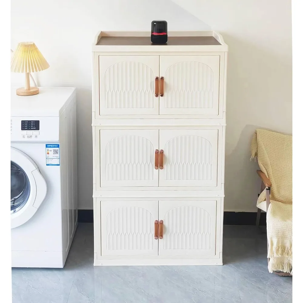 Stackable Plastic Collapsible Storage Bins with Lids Large Tea Table Side Table Nightssland CBar Microwave Stand (29Gal 3Pack)