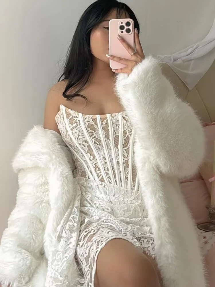 Mini robe en dentelle drapée sans bretelles pour femme, corset ajusté, dentelle à lacets, batterie, blanc, noir, rouge, sexy, élégante, fête, club