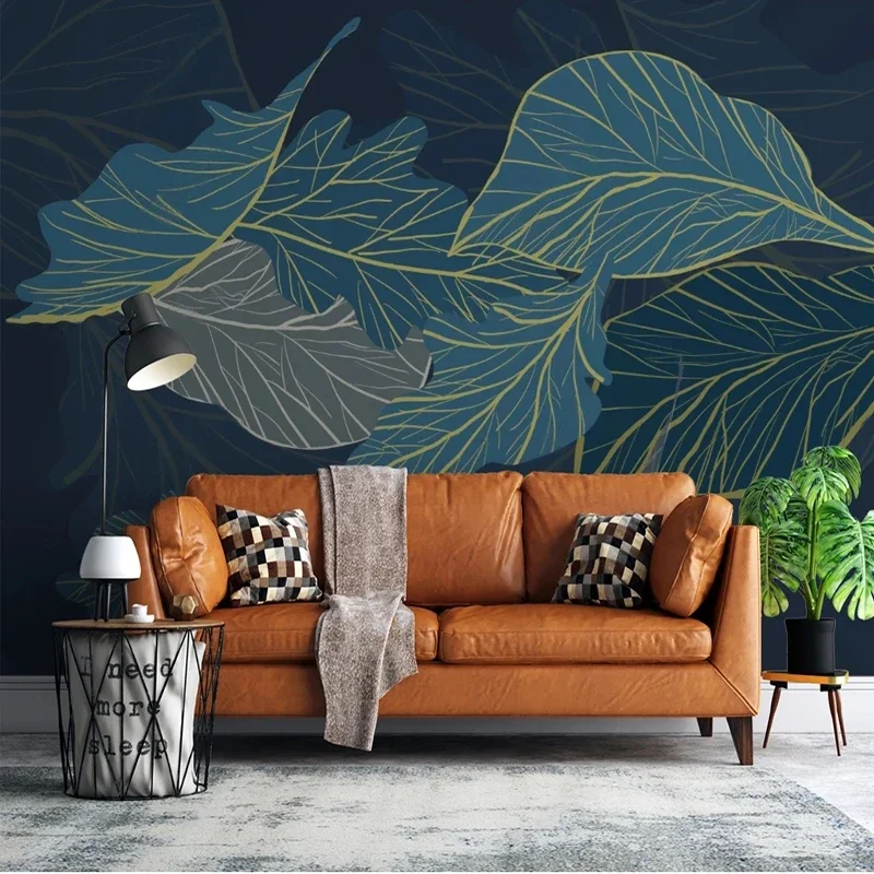 Papier Peint Mural Moderne avec Lignes Tropicales Feuilles, Interconnexion, Salon, Chambre à Coucher, TV, Art Romantique, Grille Murale 3D