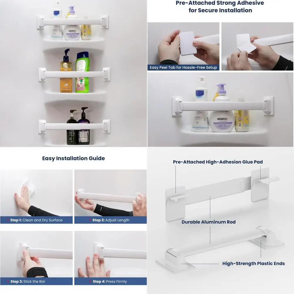 

3-Pack Durable Aluminum RV Shower Corner Storage Caddy - Essential Bathroom Organizer