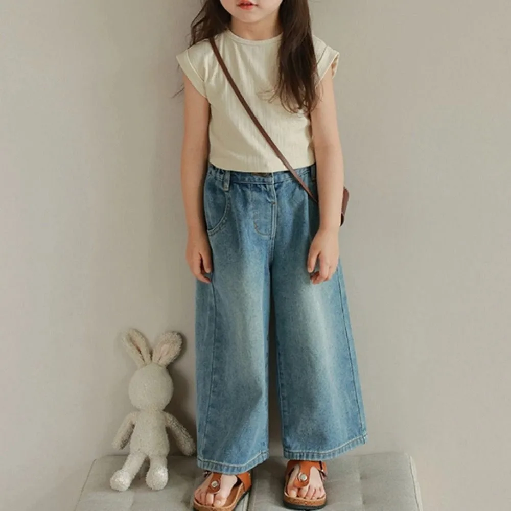 Harajuku Rechte Jeans Hoge Taille Wijde Pijpen Kinderen Y2K Jeans Cowboy Broek Losse Kleine Meisjes Denim Broek Streetwear