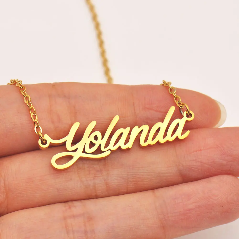 Yolanda Gold Plated Stainless Steel Name Necklace Personalized Nameplate Pendant for Women Mother Girlfriend Gift