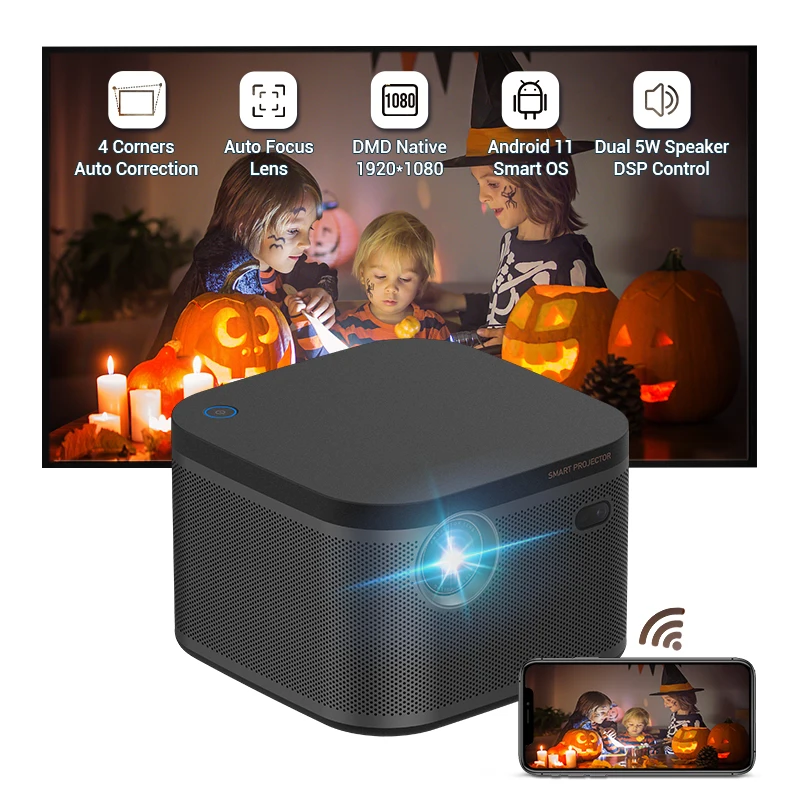 

Hotack Hot Selling D055 Smart Android WIFI Mini Portable 1080P Proyector LED DLP Home Theater Projector 4K