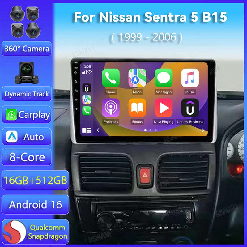 Radio para Auto Android 16 para Nissan Sentra 5 B15 1999 - 2006, Navegación GPS, Reproductor Multimedia de Video, Estéreo, WiFi+4G, Carplay, Auto DVD