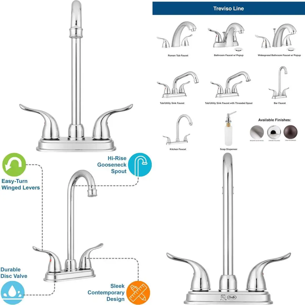 

Chrome Dual-Handle Treviso High-Rise Swivel Kitchen Faucet