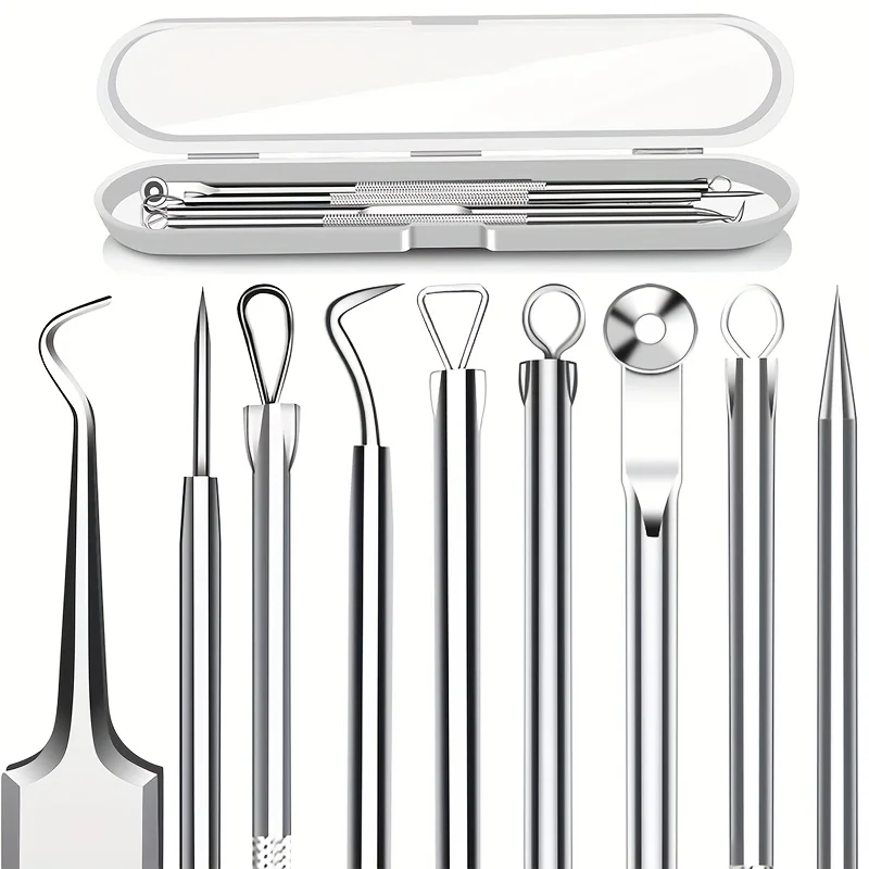 5 pçs removedor de cravo extrator de comedone, kit de pinças de cravo curvadas, profissional inoxidável espinha acne remoção de manchas também