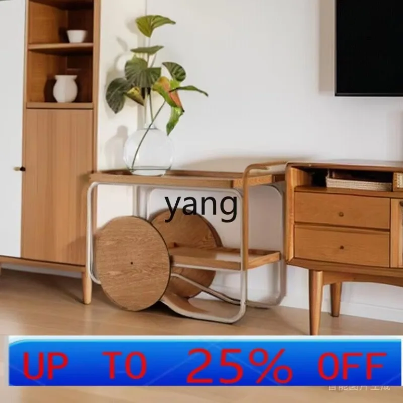 lmm living room porch rack big wheel display cart Chinese simple dining cart 3