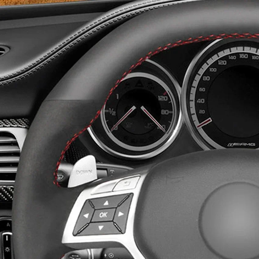 Black Artificial Suede Leather Steering Wheel Cover For Mercedes Benz AMG A45 W176 W204 W212 C117 C218 X156 X218 R231 2011-2016