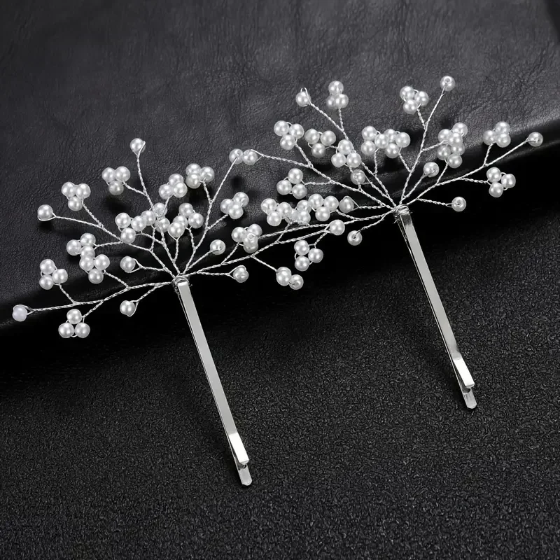 2pcs Women Luxury Elegant Pearl Flower Hairpins Bridal Wedding Pearlet Starflower Hair Clip Pin Barrette Hair Decor Accessories