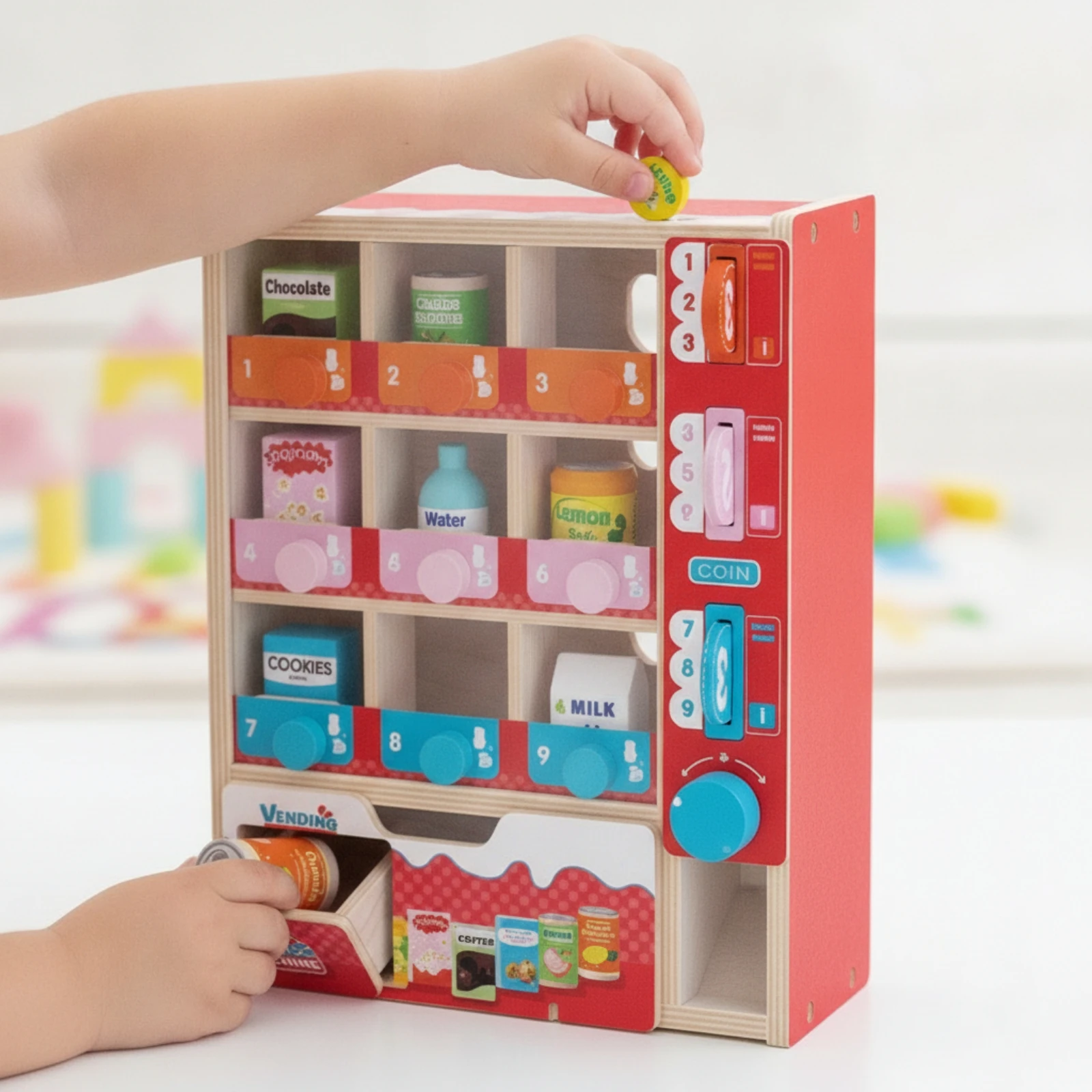 Wooden Vending Machine Batterybattery-Independent Toy Vending Machine Tabletop Interactive for Children, Playroom, Classroom