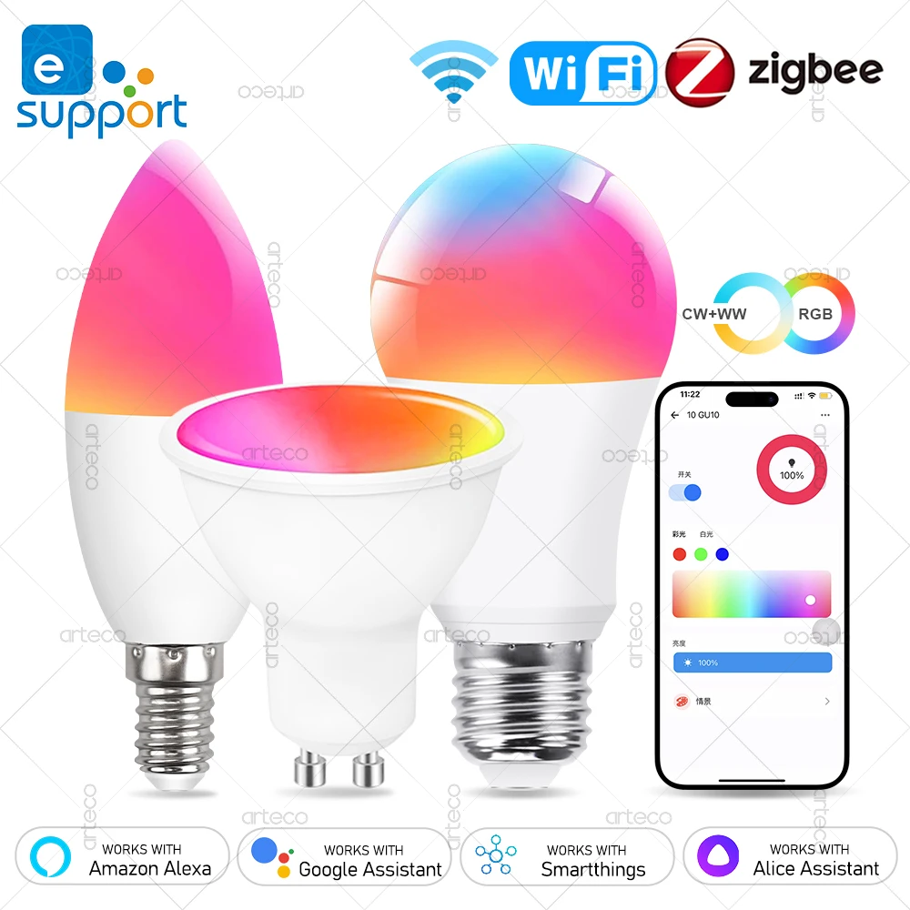 

Ewelink E27 E14 GU10 Bulb WiFi Zigbee,Dimmable Smart Led Lamps RGB,Led Light Bulbs Candle Lamp Spotlight Works With Alexa Amazon