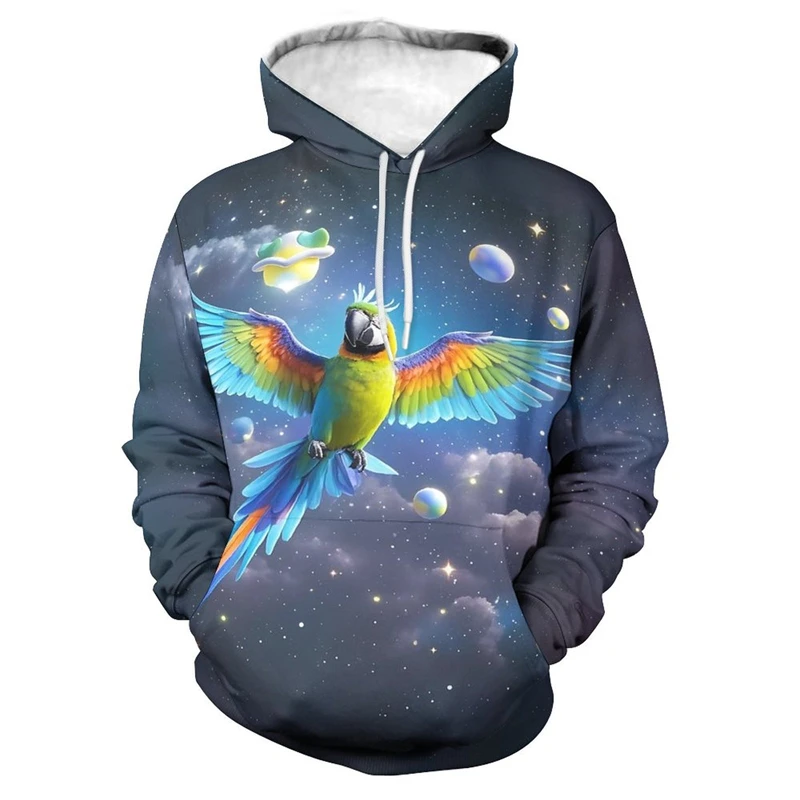 2024 Autumn Parrot Graphic Sweatshirts Cartoon Birds Hoodies For Men Clothes Casual Boy Streetwear Hip Hop Male Pullovers Hoody