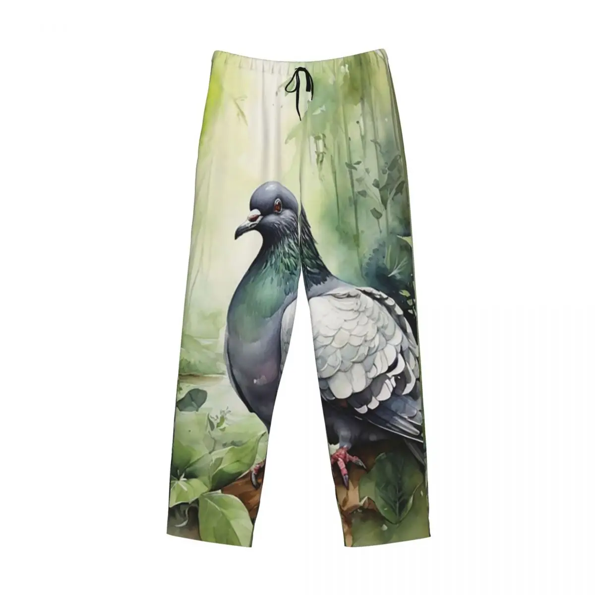 Custom Pigeon Watercolor Painting Pajama Pants Men Sleepwear Sleep Lounge Bottoms with Pockets