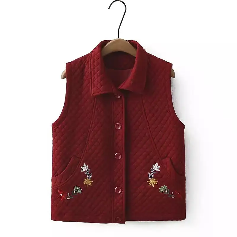 Middle Aged And Elderly Women Embroidered Vest Mother's Outfit 2024 Spring Autumn New Warm Short Waistcoat Jacket K083