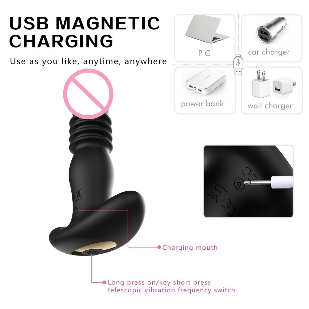 USB Uomini Buttplug Telescopico Vibrazione Butt Plug Vibratore Anale Giocattoli Del Sesso A Distanza Senza Fili per Le Donne Culo Anale Massaggiatore Della Prostata