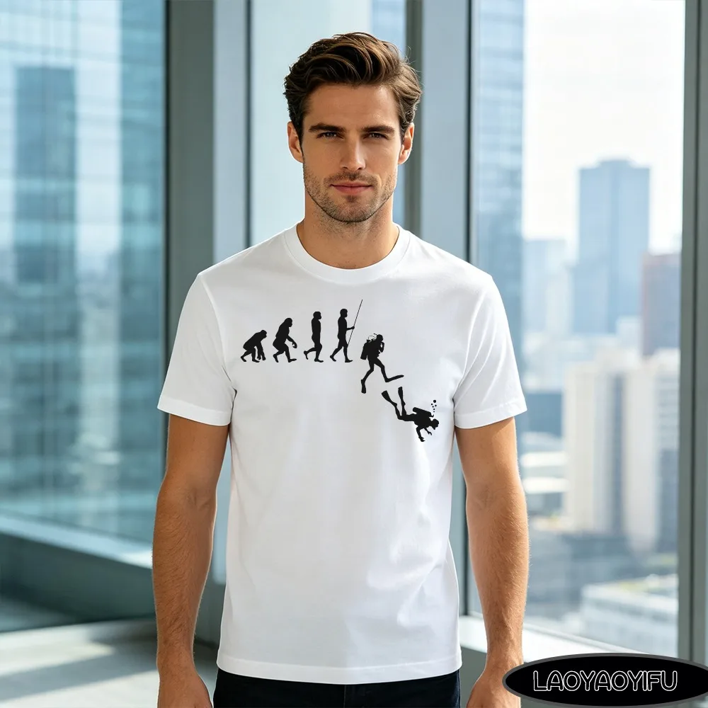 Evolution Scuba Diving Print Men's T-shirt Cotton Casual Short Sleeve Streetwear Tee for Diving Lovers Humorous Clothes