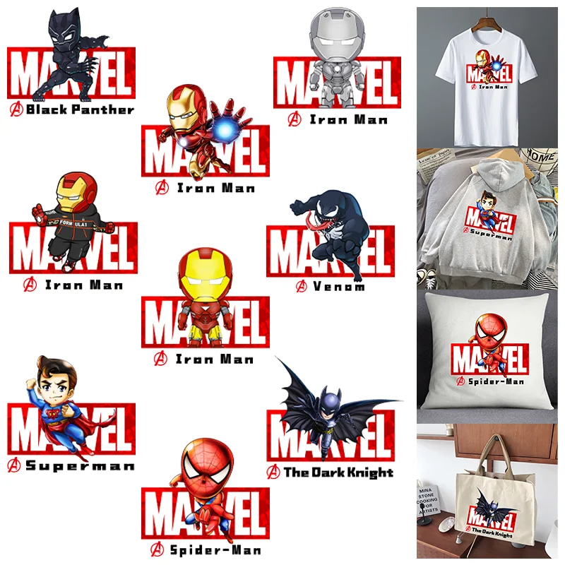 Marvel Avengers Cartoon Creative Spider Man Heat transfers stickers for clothing DIY Printed Adhesive Patche For Clothes Pattern