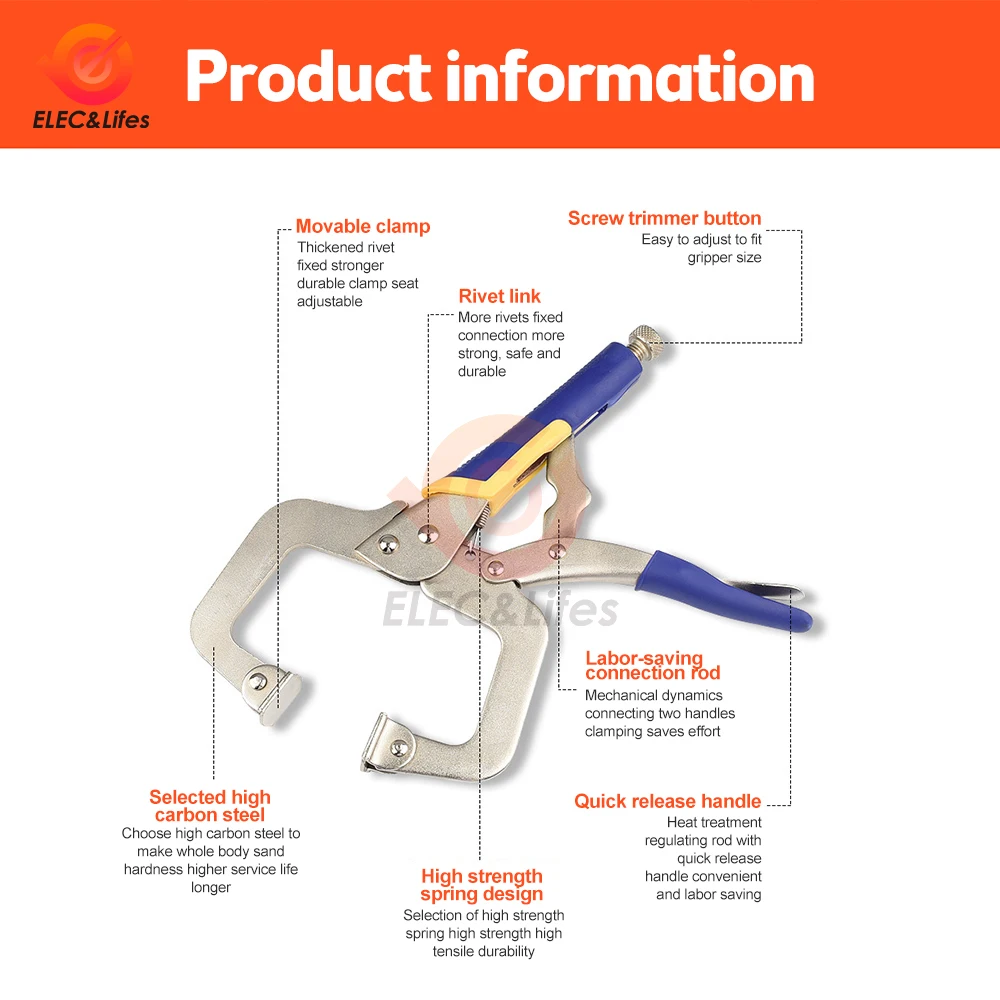 6/9/11/14/18 Inch C Type Multi-function Steel Clip Locking Plier Pincers Woodworking Clamps Clips Face Clamp Hand Tool