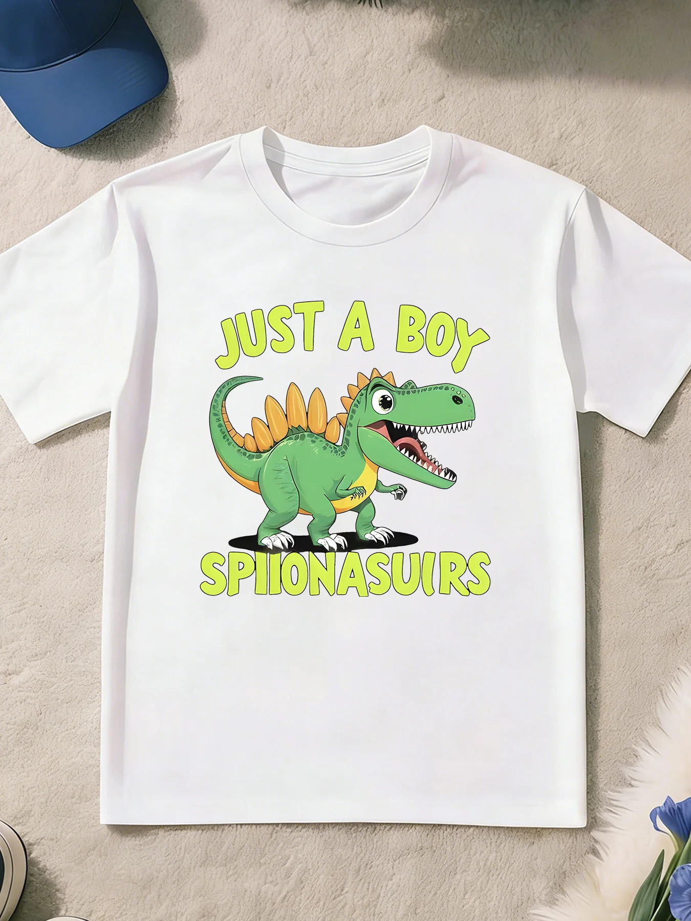 Cute Green Spinosaurus Dinosaur Graphic T Shirt Boys Girls Funny Dino Short Sleeve Tee Family Matching Kids Casual Cotton Tops
