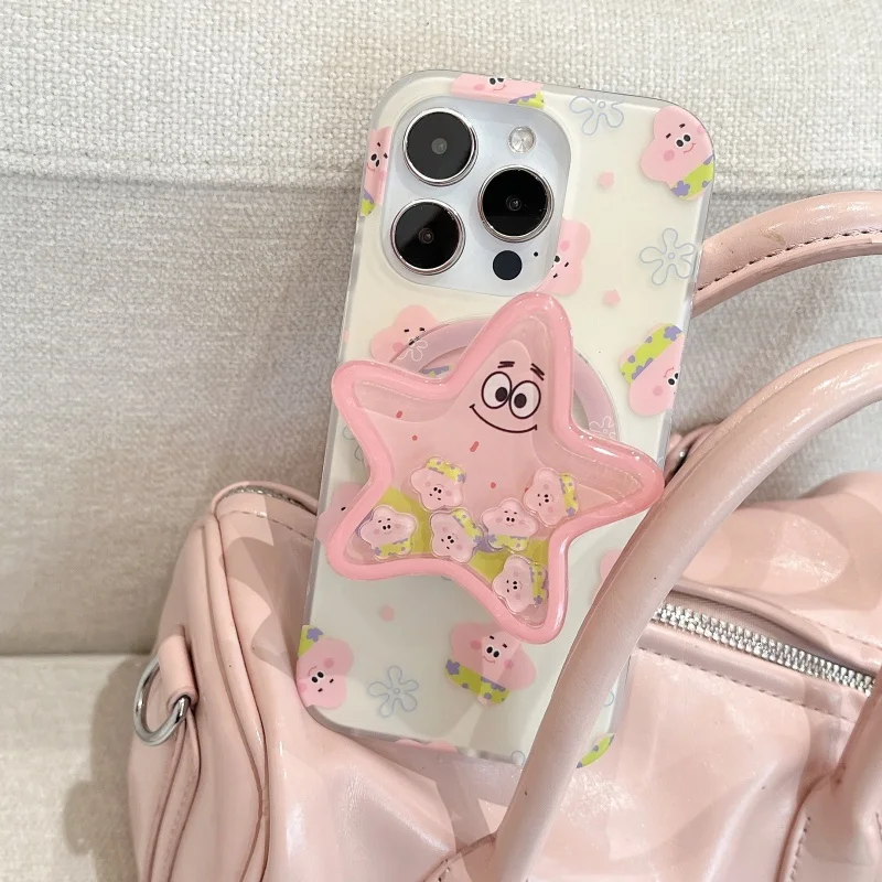 

Cute Cartoon S-SpongeBob P-Patrick Star Magsafe Wireless Charge Phone Case For iPhone 13 14 15 16 Pro Max 3D Magnetic Holder