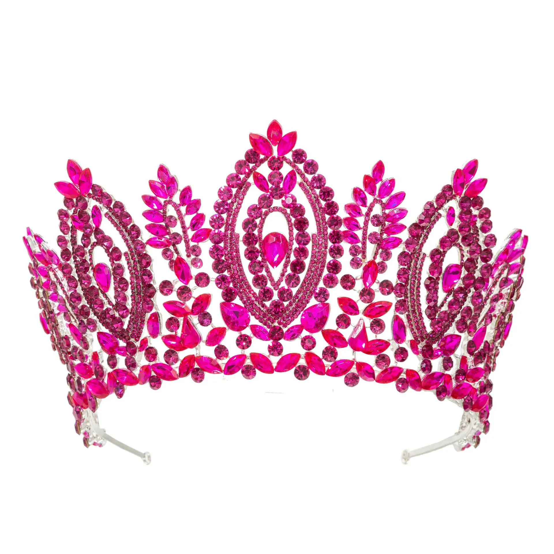 Wedding Tiara Pink Green Red Purple Rhinestone Headdress Bride Pageant Crown for Queen Women