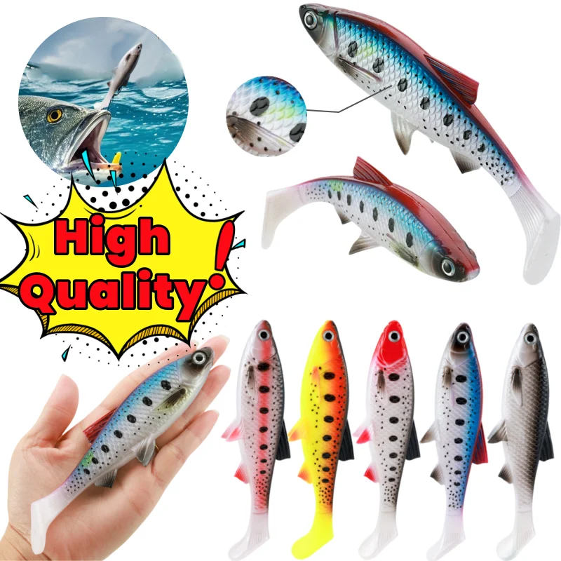 38G Fishing Big T-Tail Soft Bait Artificial Plastic Bait 3D Fish Eye Sea Fishing False Bait Towing Fishing Boat Catching Salmon