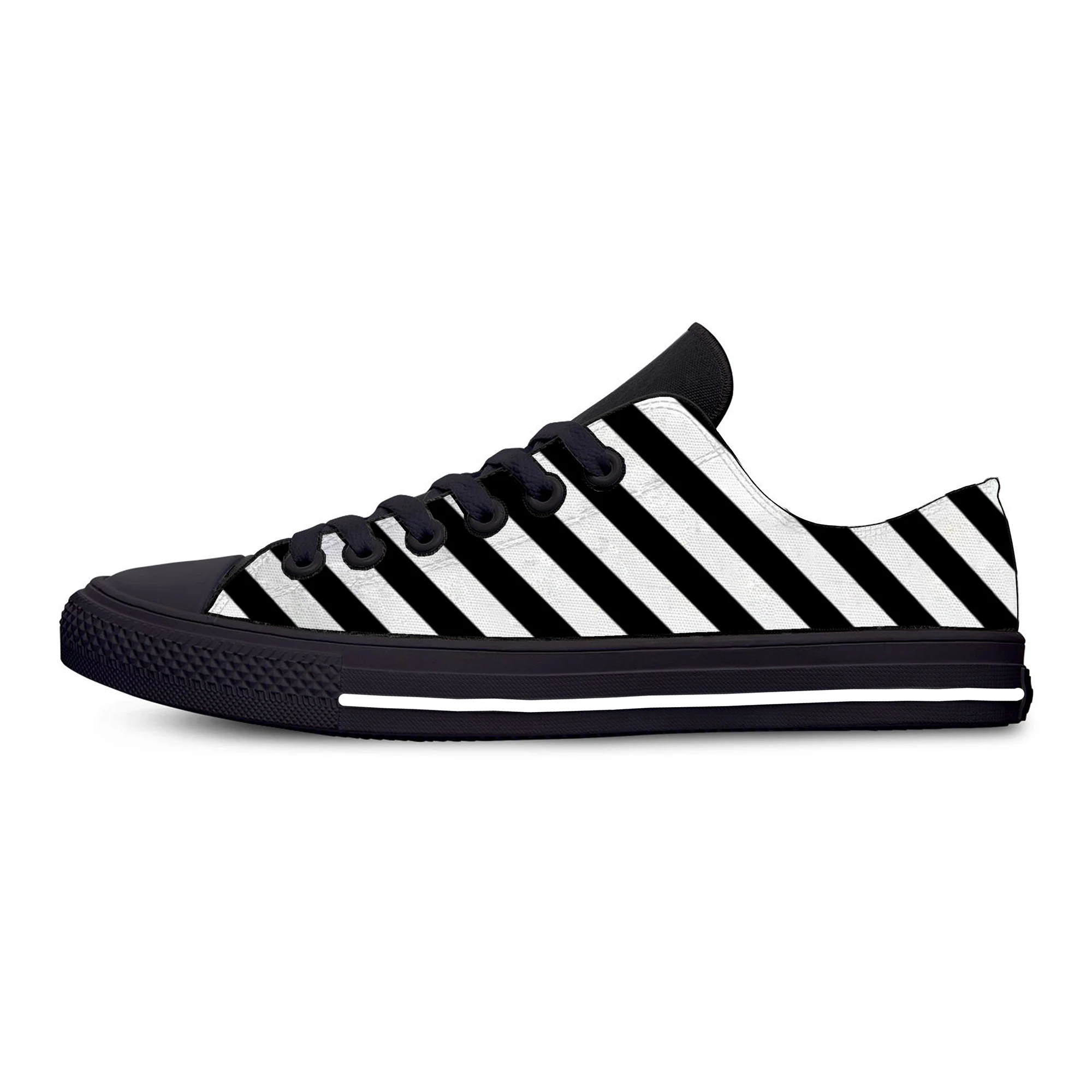 Hot Summer Black and White Stripes Aesthetic Novelty Casual Shoes Low Top Lightweight Board Shoes Men Women Breathable Sneakers