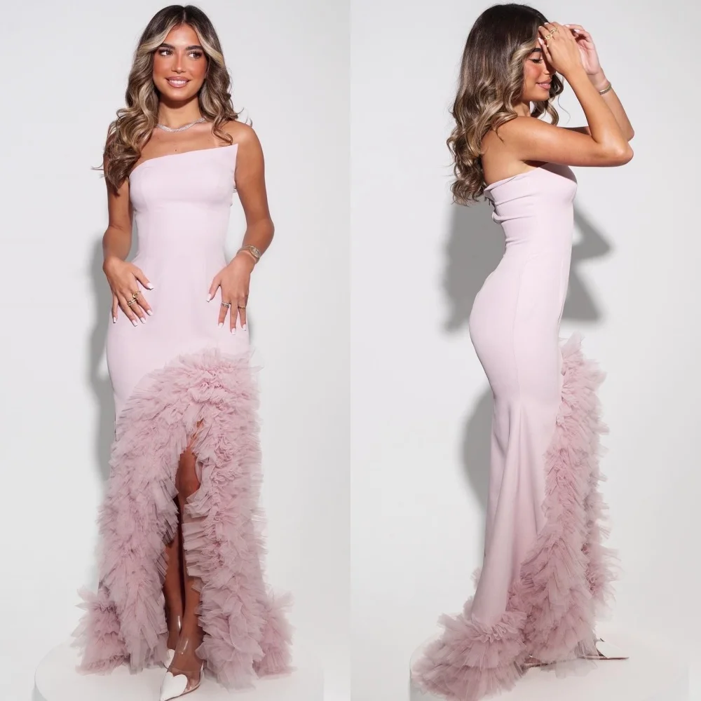 

Индивидуальные модные длинные платья из джерси в стиле ретро со складками и рюшами без бретелек, платья для особых случаев на заказ, доступные размеры, подходящие