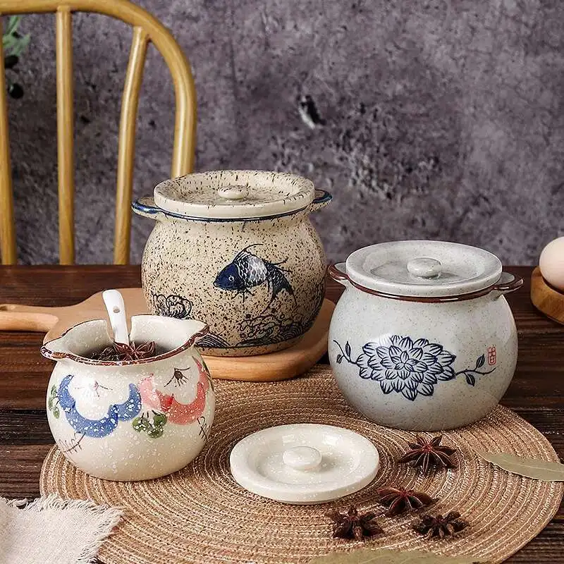 Chinese Ceramic Antique Seasoning Bottle Pot Salt Pot Lard Liquid Pepper Pot High Temperature Oil Tank Kitchen