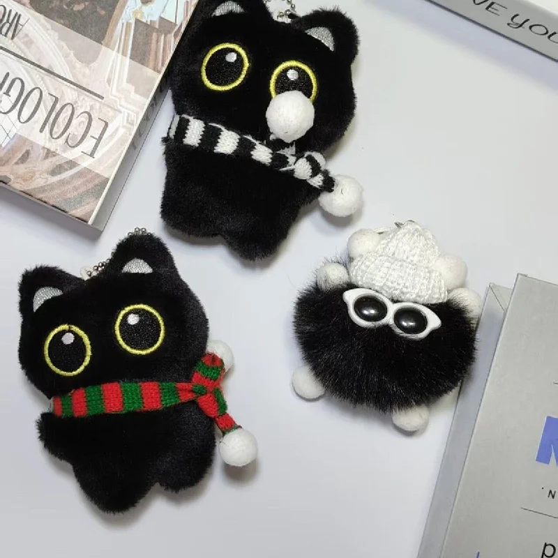 

New Black Cat Plush Keychain Charm - Cute Kitty Stuffed Toy for Bag Keys Backpack Accessory