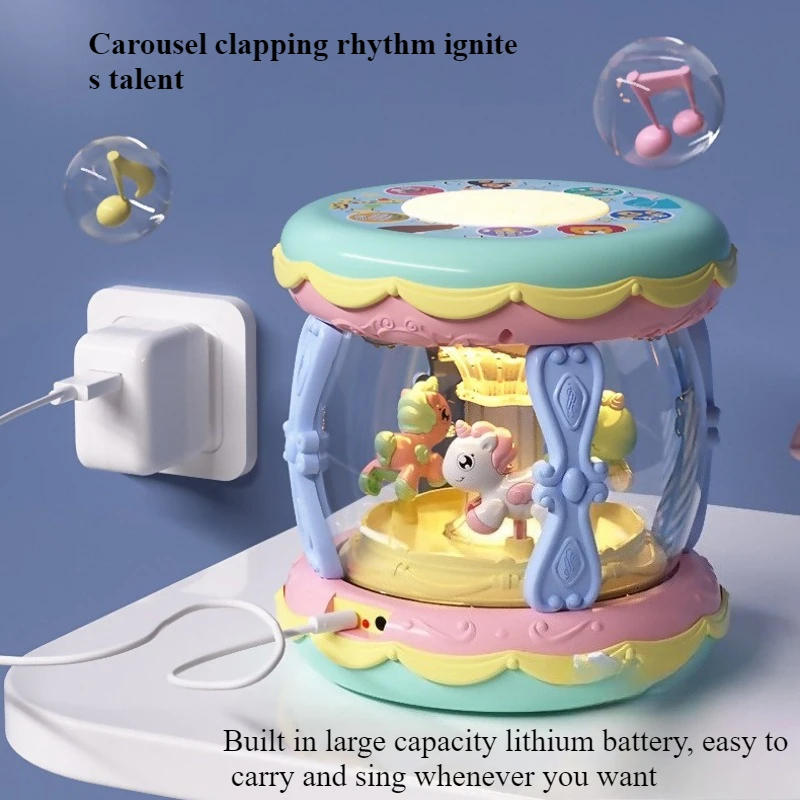 لعبة موسيقية بعمر 1-6 سنوات، طبلة ذكية متعددة الوظائف قابلة لإعادة الشحن مع ميكروفون، مناسبة للتعلم المبكر للرضع