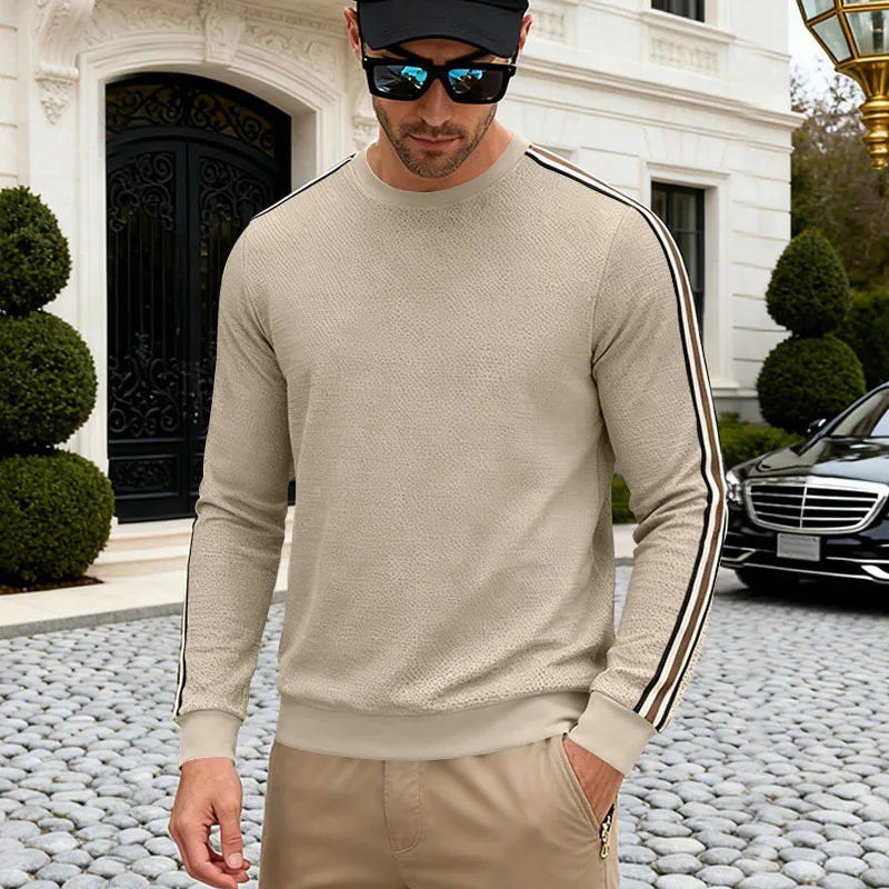 

Men's American Retro Crew Neck Sweatshirt Color Block Striped Long Sleeve Casual Lightweight Pullover for Spring Autumn