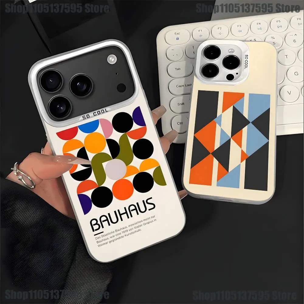 

Geometric Bauhaus Art Phone Case For iPhone 16,15,14,13,12,11,Pro,XS,Max,Plus,Mini,SE4,E Black Matte Shockproof Cover