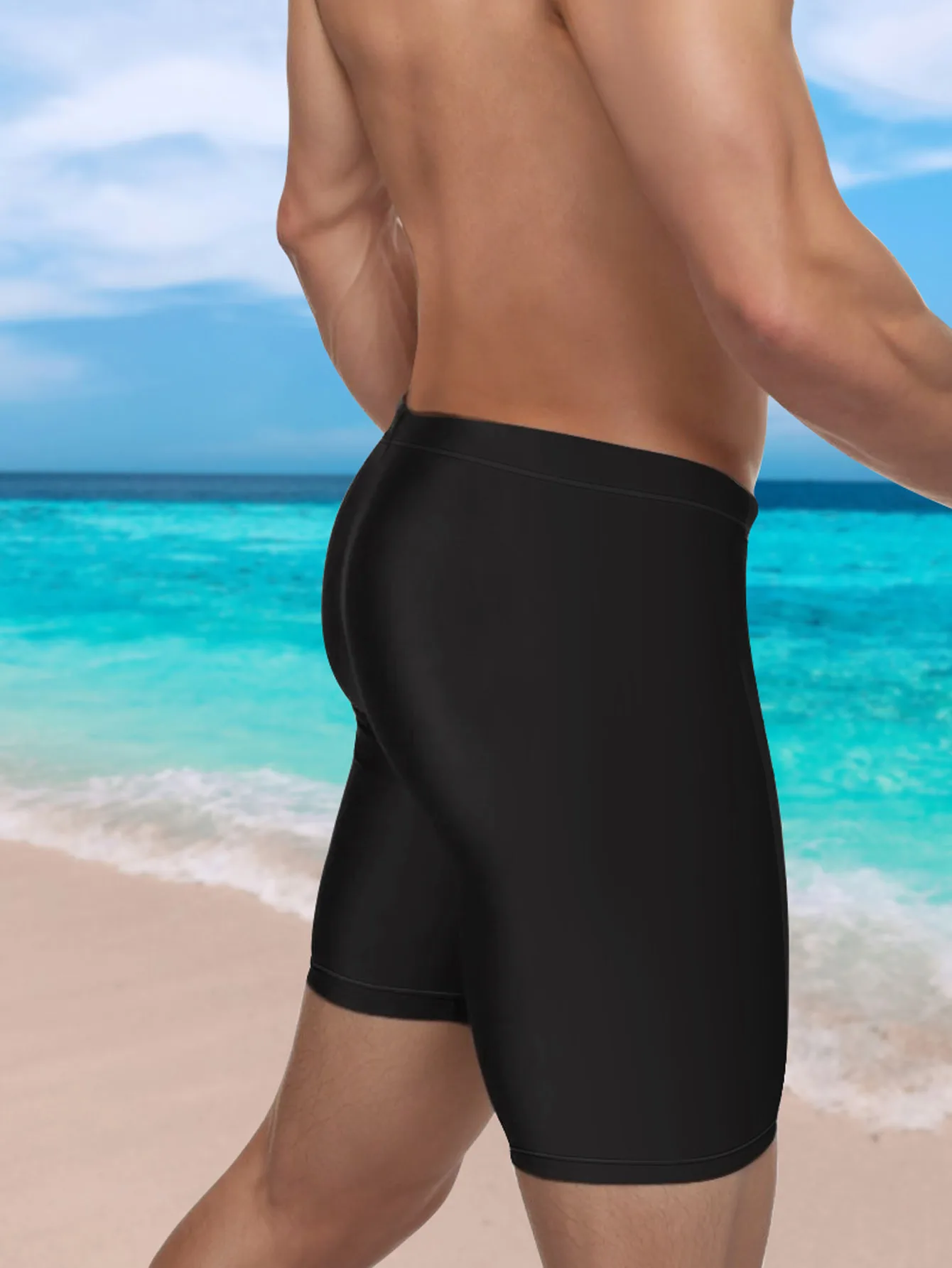 Men Swim Shorts with Sporty Letter Prints Slim Fit Beach Gym Hybrid Shorts Stretchy Quick-Dry Summer Essential Swimwear