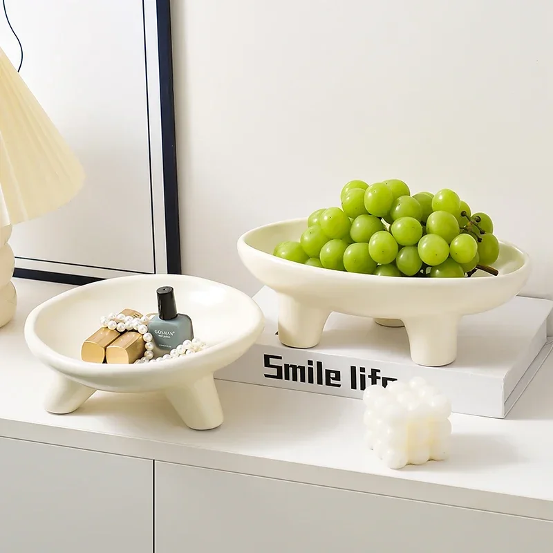 Luxury Ceramic Fruit Bowl Table Ornaments Living Room Household Electroplating Snack Plate Exquisite Atmospheric High-leggedtray