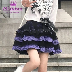 Gothic Japanese Lolita Lace Cake Skirt Preppy Style Girls Harajuku Kawaii Ball Gown Pleated Skirt Women High Waist Mini Skirts